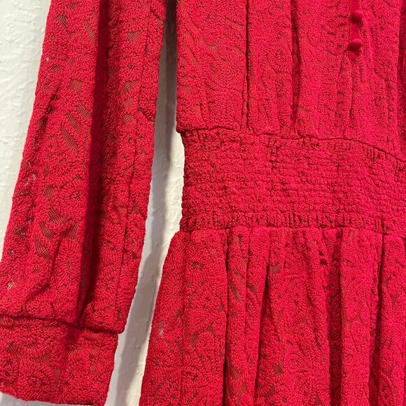 ~ Anthropologie Sm Leifnotes Field Day Dress Red Lace Stretch Mini Small Ruby ~ - Picture 4 of 12